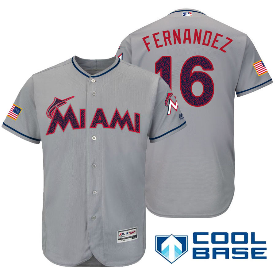 Miami Marlins #16 Jose Fernandez Gray Stars & Stripes 2016 Independence Day Cool Base Jersey