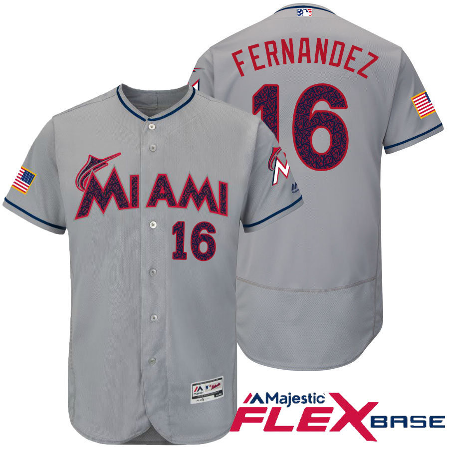 Miami Marlins #16 Jose Fernandez Gray Stars & Stripes 2016 Independence Day Flex Base Jersey