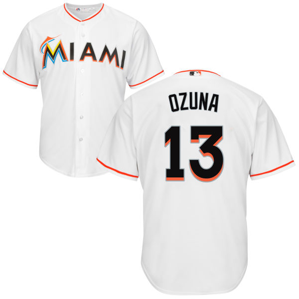 Miami Marlins Marcell Ozuna #13 Majestic White Authentic Cool base Jersey