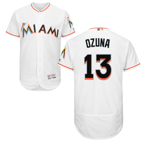 Miami Marlins Marcell Ozuna #13 Majestic White Authentic Collection Flexbase Jersey