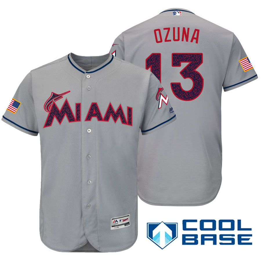 Miami Marlins #13 Marchell Ozuna Gray Stars & Stripes 2016 Independence Day Cool Base Jersey