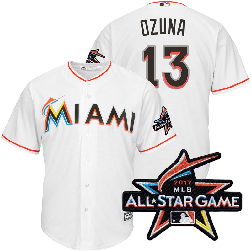 Miami Marlins Marchell Ozuna #13 White 2017 All-Star Game Patch Cool Base Jersey