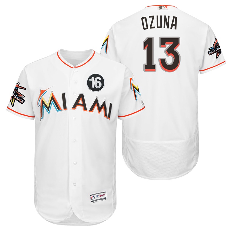 Miami Marlins Marchell Ozuna #13 White 2017 All-Star Jose Fernandez Patch Flex Base Jersey