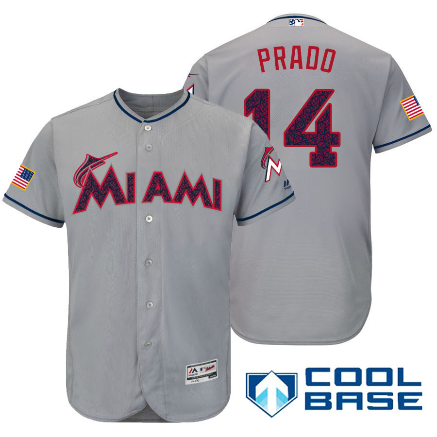 Miami Marlins #14 Martin Prado Gray Stars & Stripes 2016 Independence Day Cool Base Jersey