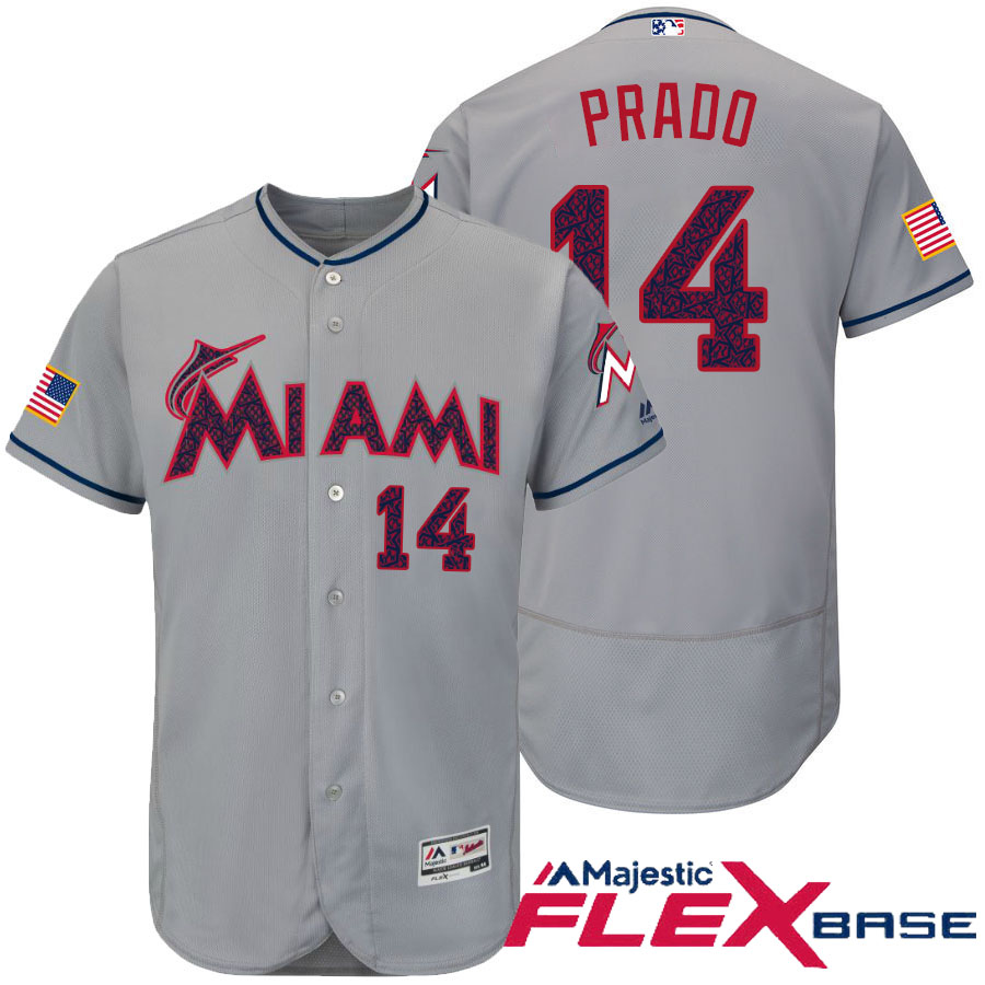 Miami Marlins #14 Martin Prado Gray Stars & Stripes 2016 Independence Day Flex Base Jersey