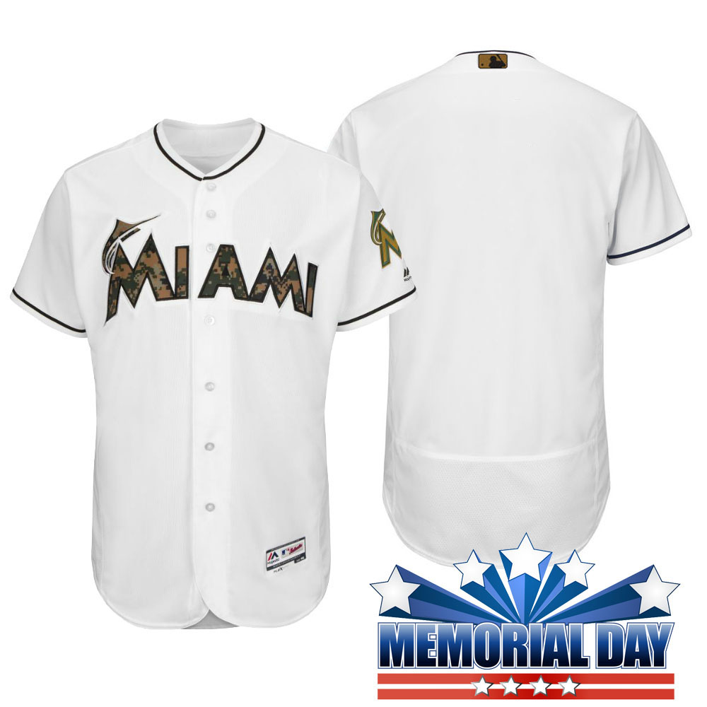 Miami Marlins Memorial Day White Camo Flex Base Team Jersey