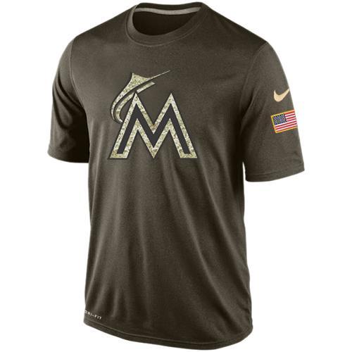 Miami Marlins Olive Camo Team Logo Baseball T-Shirt