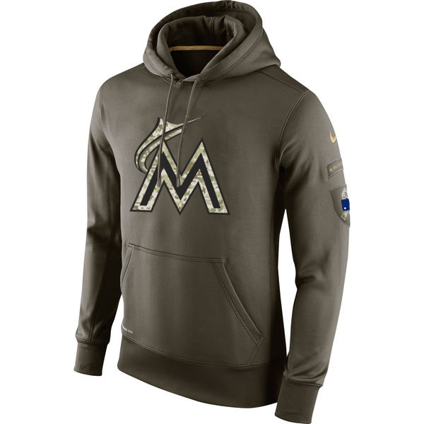 Miami Marlins Olive Salute To Service Pullover Hoodie