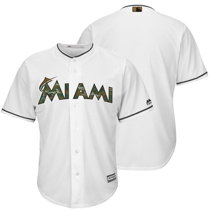 Miami Marlins White Camo Fashion 2016 Memorial Day Cool Base Jersey