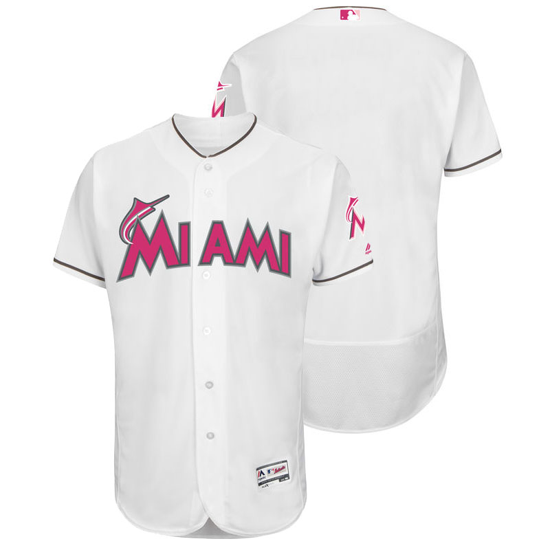 Miami Marlins White Home 2016 Mother's Day Flex Base Jersey