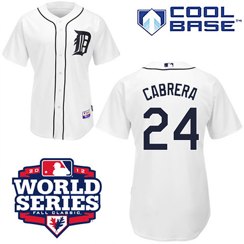 Detroit Tigers #24 Miguel Cabrera Cool Base White with 2012 World Series Patch Jersey