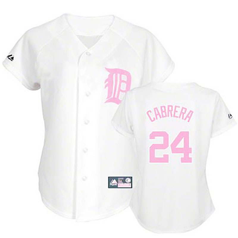 Detroit Tigers #24 Miguel Cabrera White(Pink No.) Women's Fashion Jersey