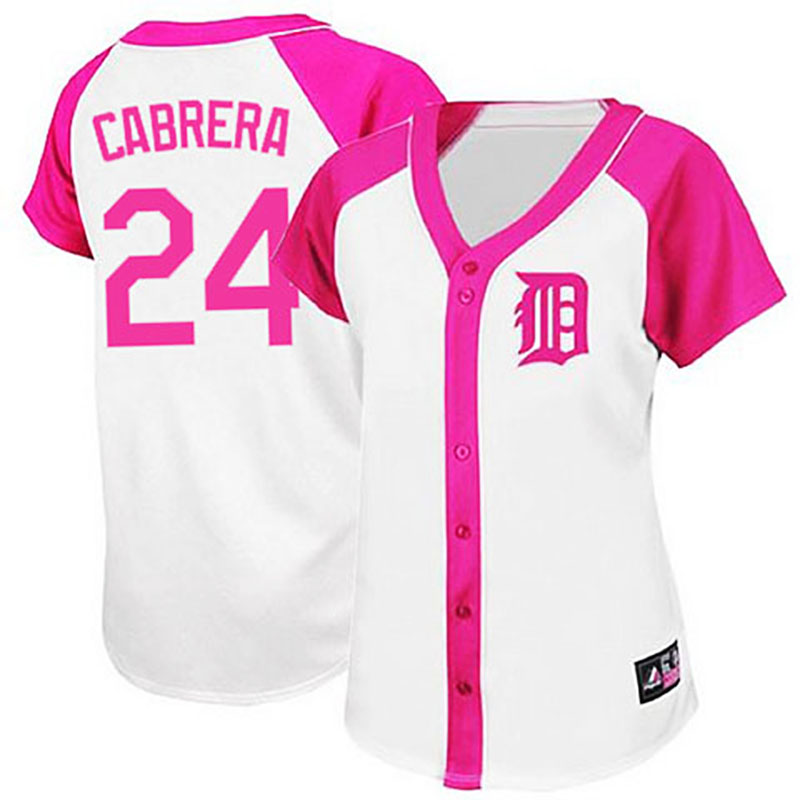 Detroit Tigers #24 Miguel Cabrera White/Pink Women's Splash Fashion Jersey