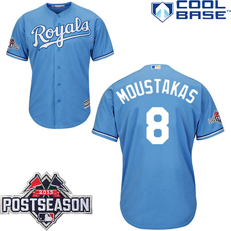 Kansas City Royals Mike Moustakas Postseason Patch Light Blue Jersey