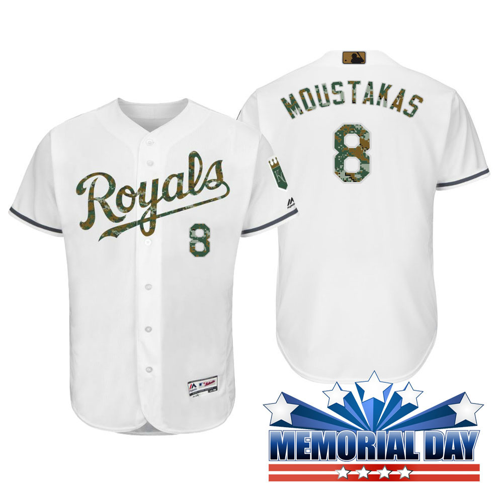 Kansas City Royals Mike Moustakas #8 White Camo Fashion 2016 Memorial Day Cool Base Jersey