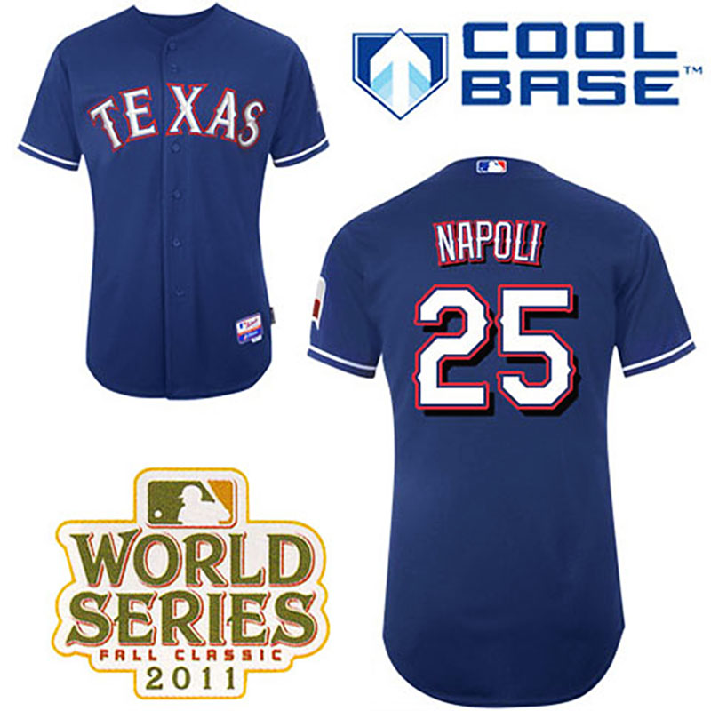 Texas Rangers #25 Mike Napoli Blue Alternate 2 Cool Base 2011 World Series Patch Jersey