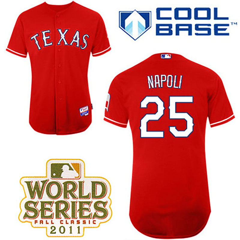 Texas Rangers #25 Mike Napoli Red Alternate 1 Cool Base 2011 World Series Patch Jersey