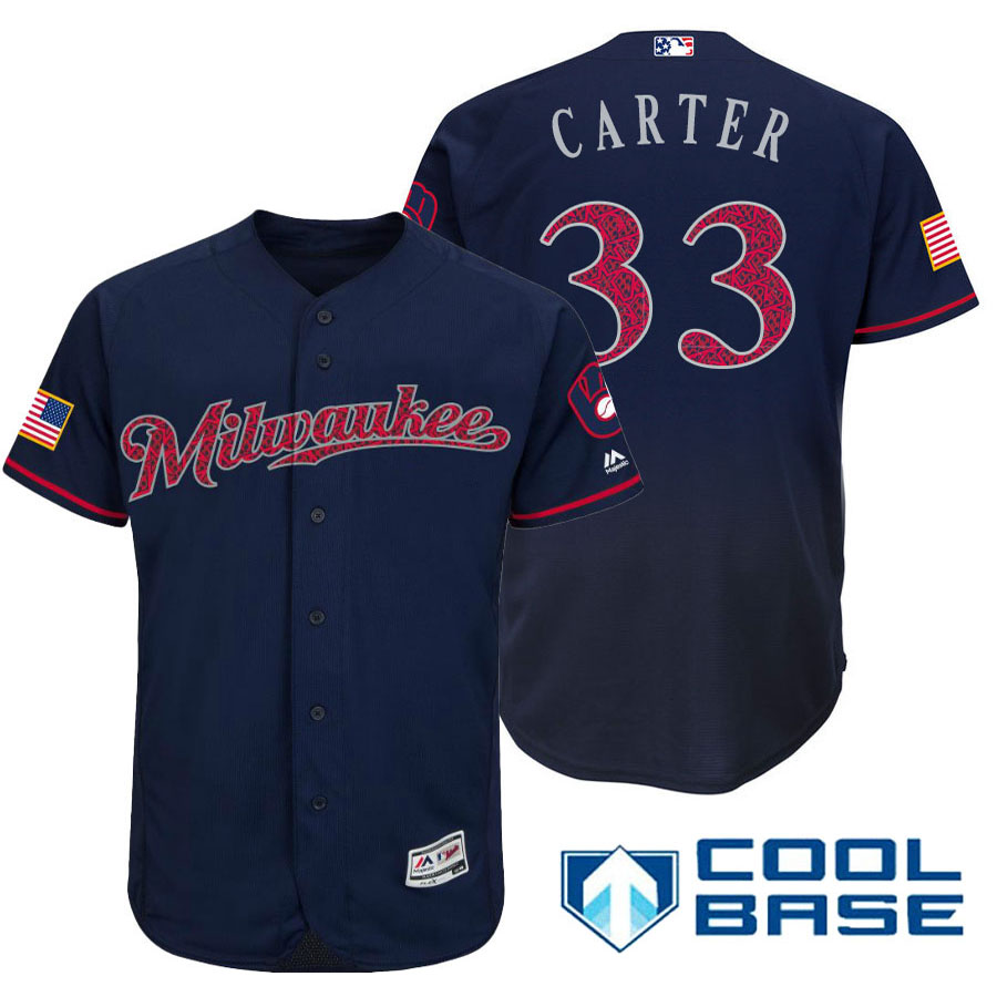 Milwaukee Brewers #33 Chris Carter Navy Stars & Stripes 2016 Independence Day Cool Base Jersey