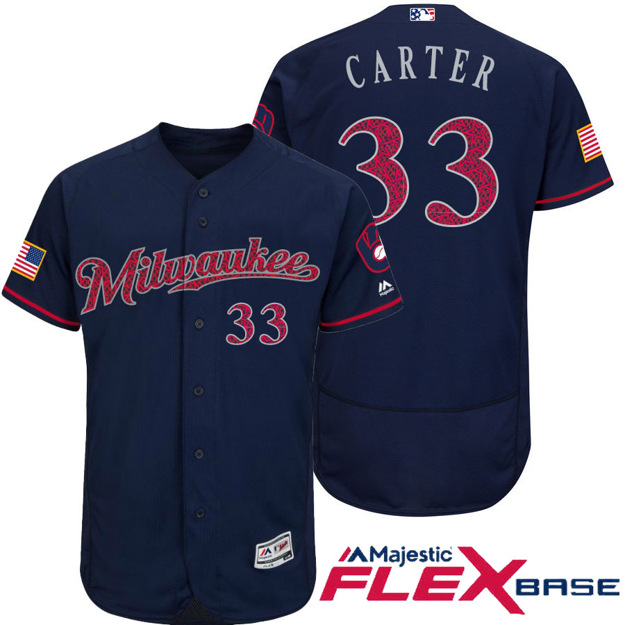 Milwaukee Brewers #33 Chris Carter Navy Stars & Stripes 2016 Independence Day Flex Base Jersey