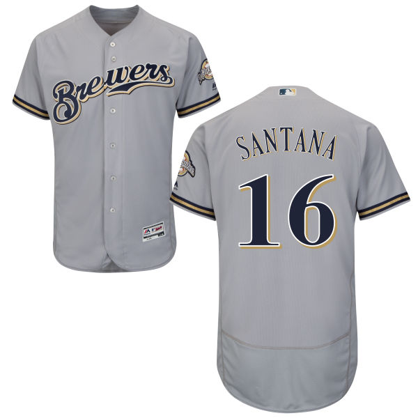 Milwaukee Brewers Domingo Santana #16 Majestic Gray Authentic Collection Flexbase Jersey