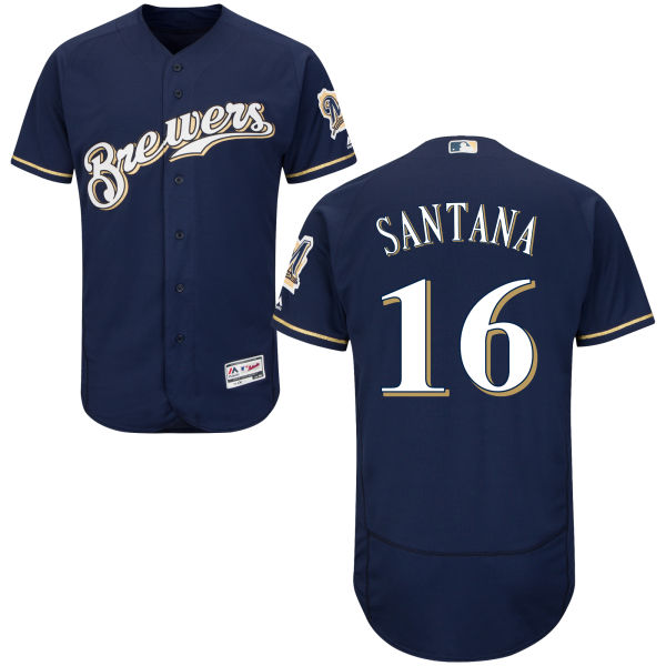 Milwaukee Brewers Domingo Santana #16 Majestic Navy Authentic Collection Flexbase Jersey