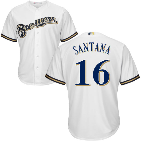 Milwaukee Brewers Domingo Santana #16 Majestic White Authentic Cool base Jersey