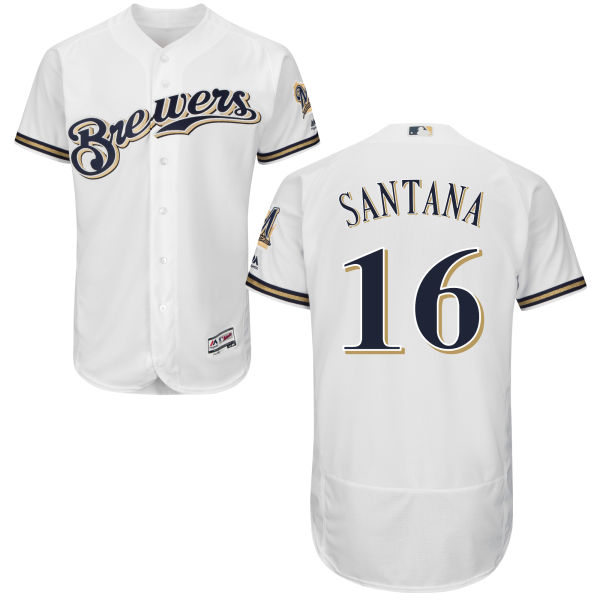 Milwaukee Brewers Domingo Santana #16 Majestic White Authentic Collection Flexbase Jersey