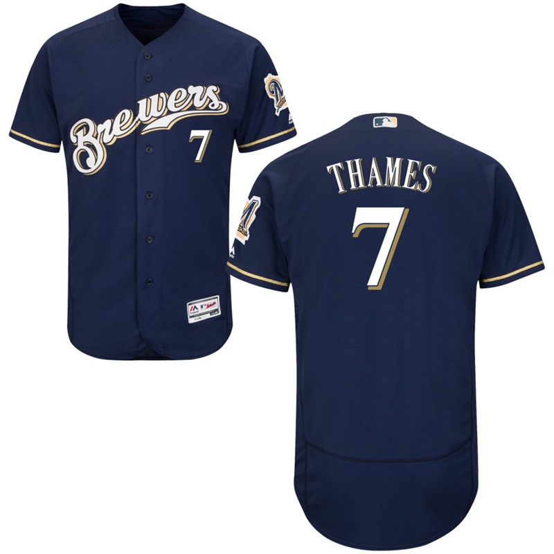 Men Milwaukee Brewers Eric Thames #7 Navy Alternate Home Flex Base Jersey