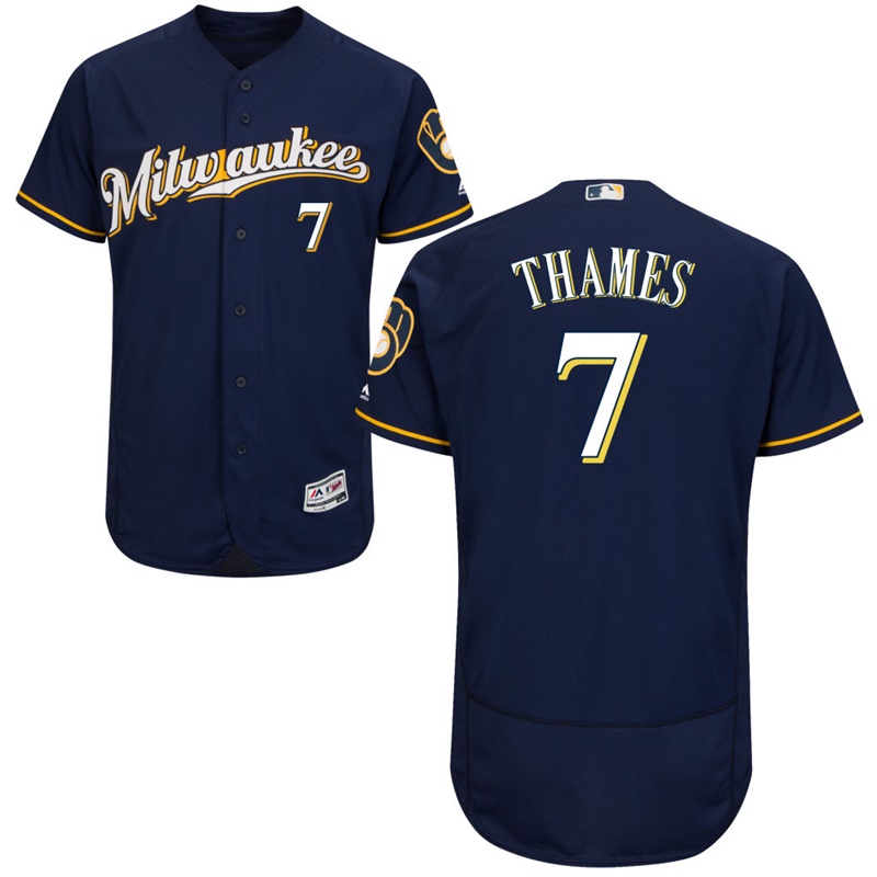 Men Milwaukee Brewers Eric Thames #7 Navy Alternate Road Flex Base Jersey