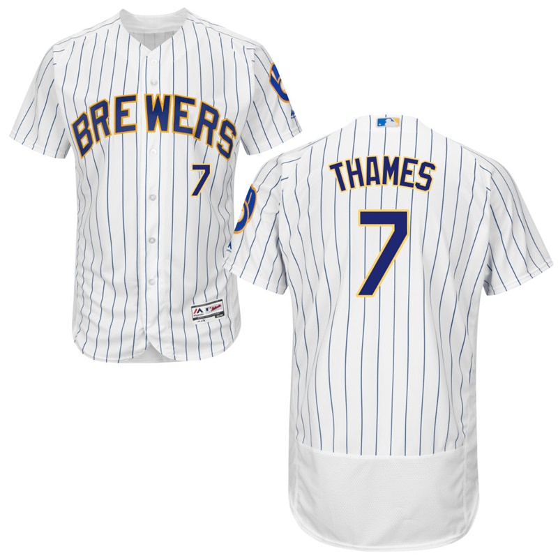 Men Milwaukee Brewers Eric Thames #7 White Alternate Flex Base Jersey