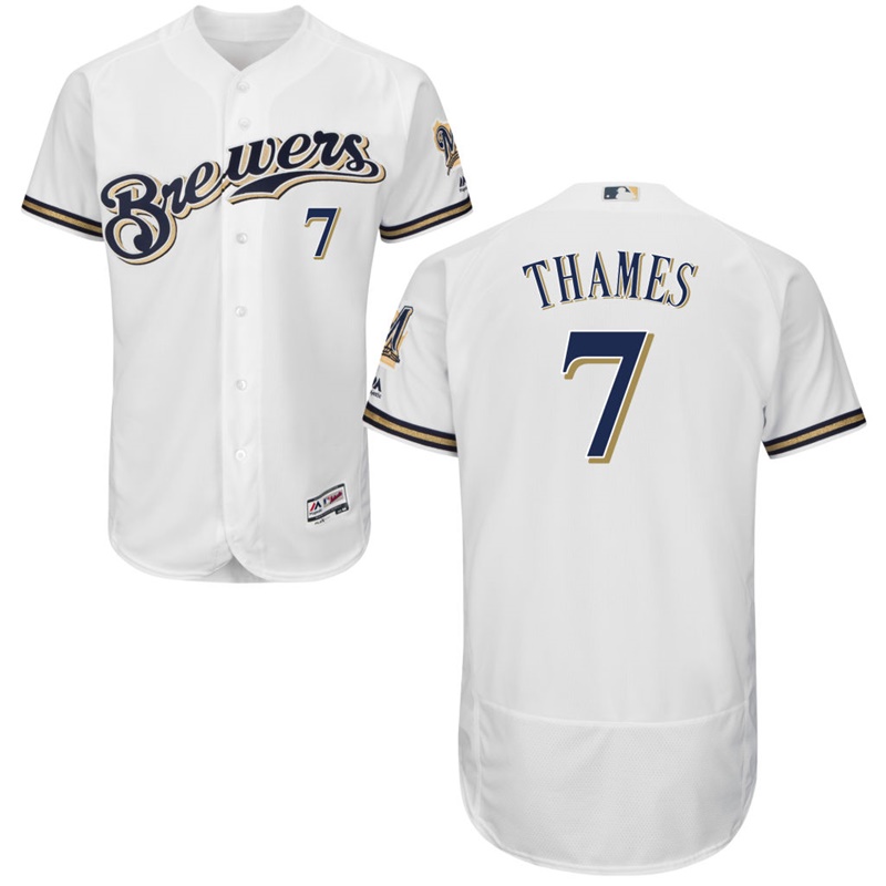 Men Milwaukee Brewers Eric Thames #7 White Home Flex Base Jersey