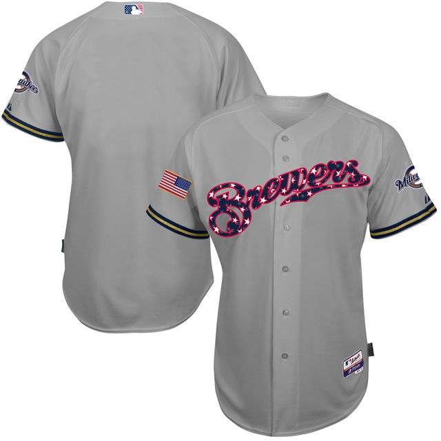 Milwaukee Brewers Gray 2016 Independence Day Stars & Stripes Authentic Cool Base Jersey