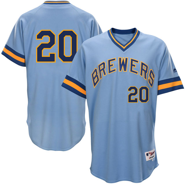 Milwaukee Brewers Jonathan Lucroy #20 Light Blue 1976 Turn Back the Clock Authentic Player Jersey