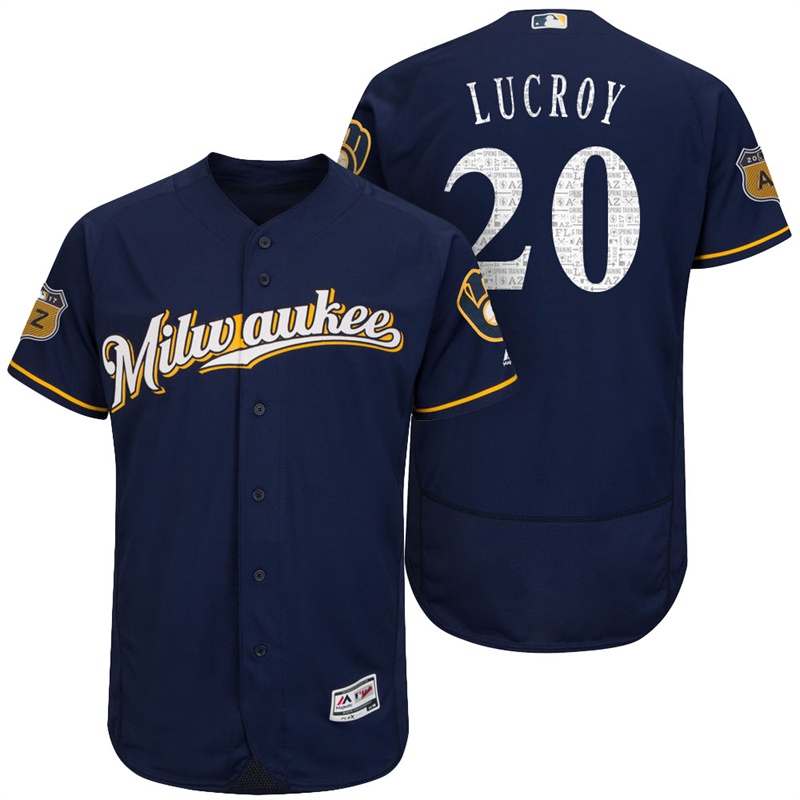 Milwaukee Brewers Jonathan Lucroy #20 Navy 2017 Spring Training Cactus League Patch Authentic Collection Flex Base Jersey