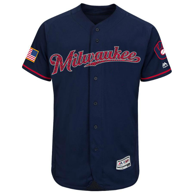 Milwaukee Brewers Majestic Navy 2016 Independence Day Stars & Stripes Flex Base Team Jersey