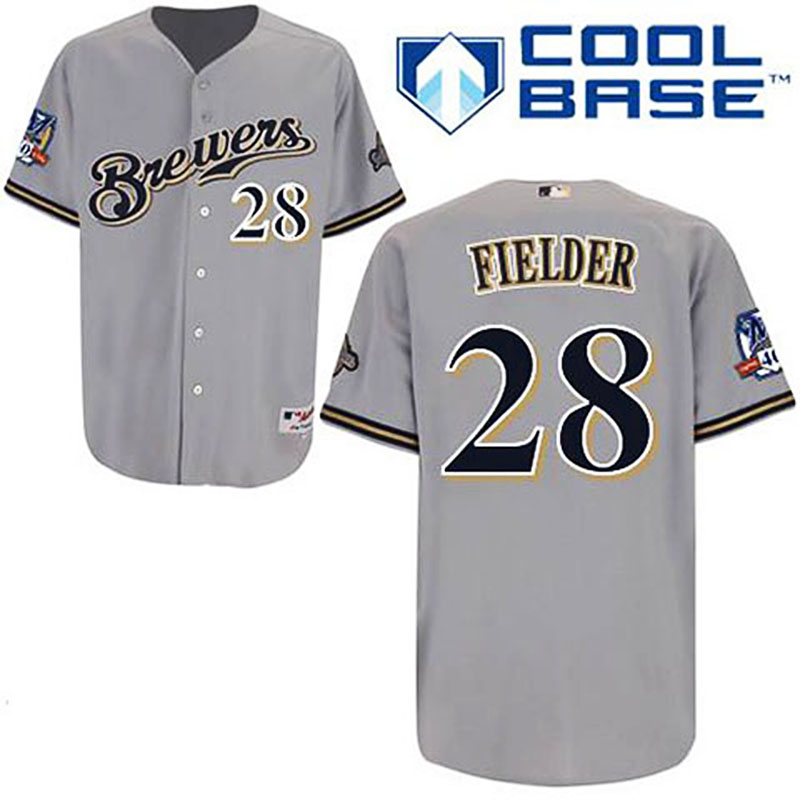 Milwaukee Brewers #28 Prince Fielder Grey Cool Base Jersey