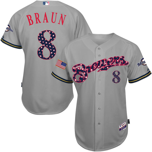 Milwaukee Brewers Ryan Braun #8 Gray 2016 Independence Day Stars & Stripes Authentic Cool Base Jersey