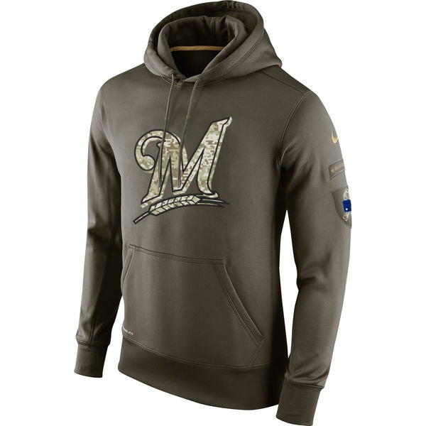 Milwaukee Brewers Olive Salute To Service Pullover Hoodie