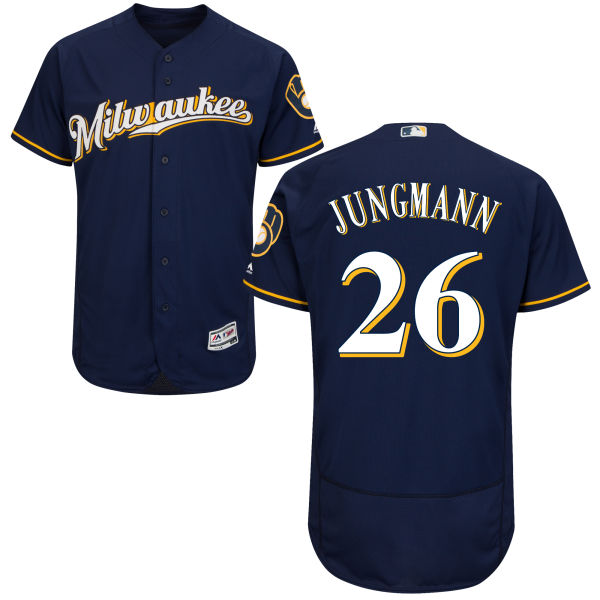 Milwaukee Brewers Taylor Jungmann #26 Majestic Navy Gold Authentic Collection Flexbase Jersey