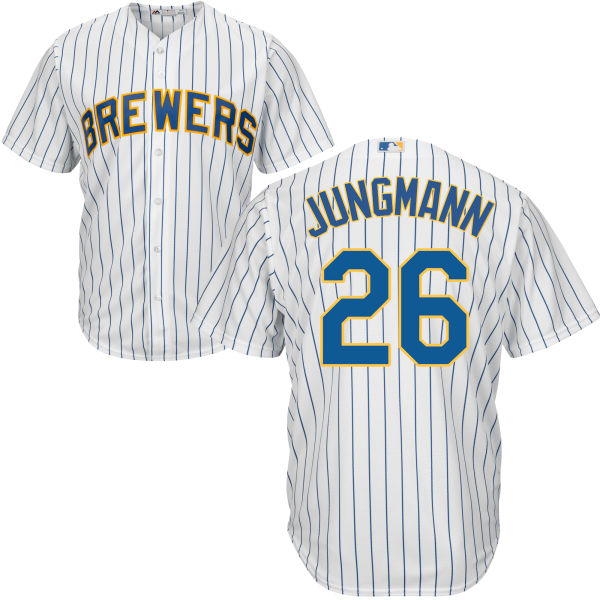 Milwaukee Brewers Taylor Jungmann #26 Majestic White/Royal Authentic Cool base Jersey