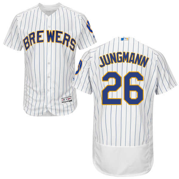 Milwaukee Brewers Taylor Jungmann #26 Majestic White/Royal Authentic Collection Flexbase Jersey