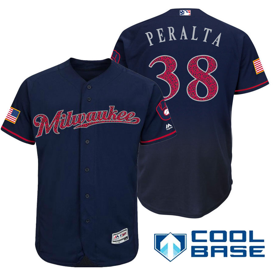 Milwaukee Brewers #38 Wily Peralta Navy Stars & Stripes 2016 Independence Day Cool Base Jersey