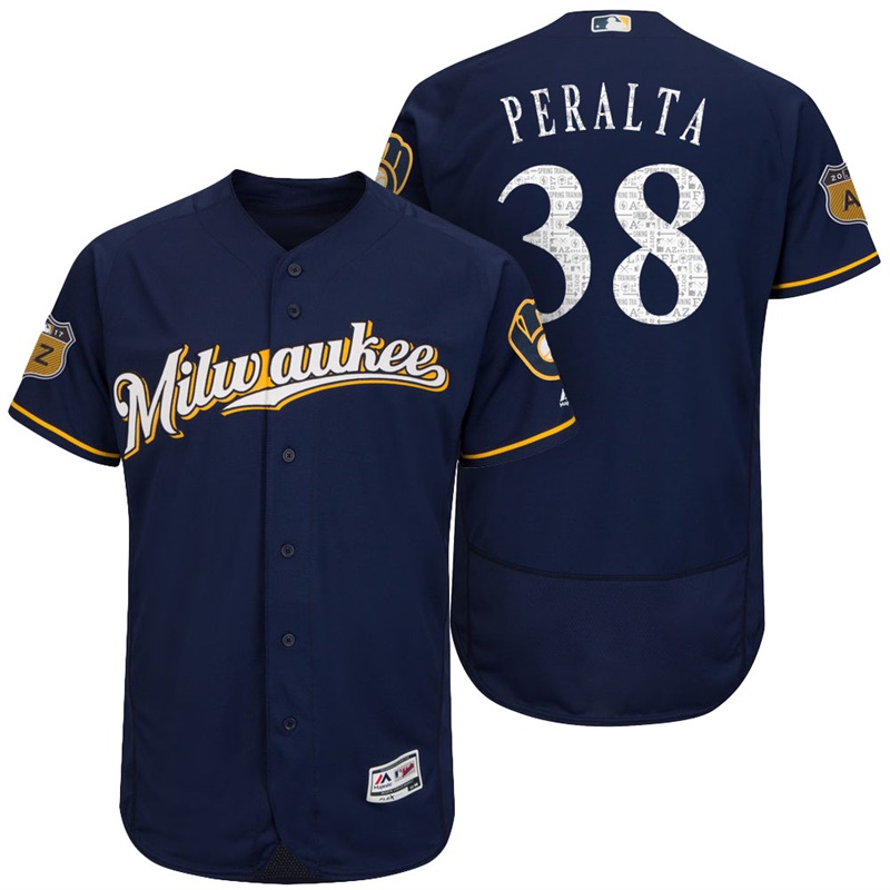 Milwaukee Brewers Wily Peralta #38 Navy 2017 Spring Training Cactus League Patch Authentic Collection Flex Base Jersey