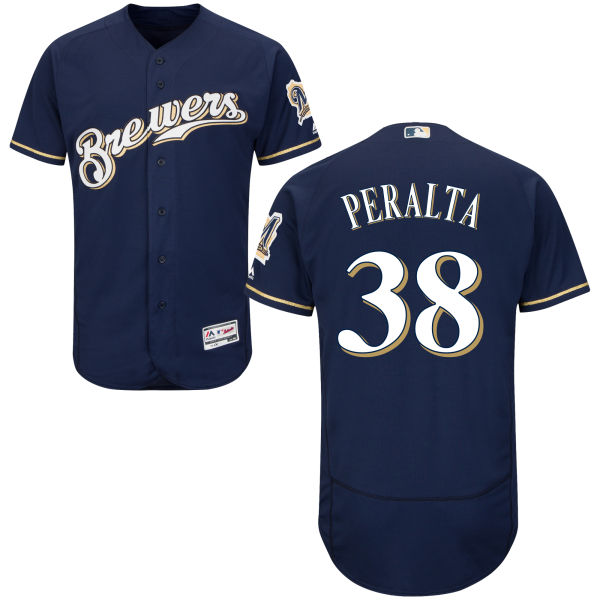 Milwaukee Brewers Wily Peralta #38 Majestic Navy Authentic Collection Flexbase Jersey