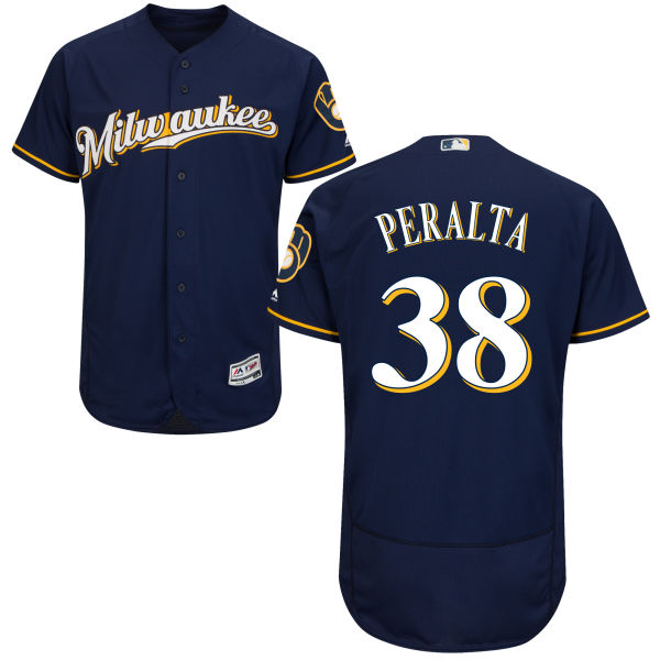 Milwaukee Brewers Wily Peralta #38 Majestic Navy Gold Authentic Collection Flexbase Jersey