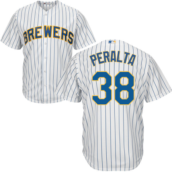 Milwaukee Brewers Wily Peralta #38 Majestic White/Royal Authentic Cool base Jersey