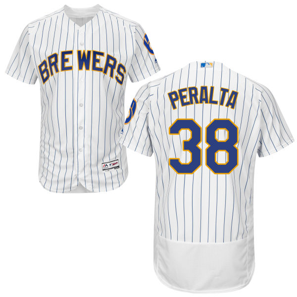 Milwaukee Brewers Wily Peralta #38 Majestic White/Royal Authentic Collection Flexbase Jersey