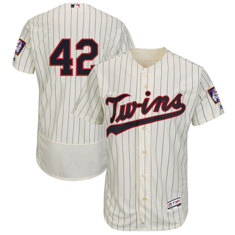 Men Minnesota Twins Jackie Robinson #42 Cream Commemorative Flex Base Jersey