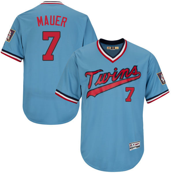 Minnesota Twins #7 Joe Mauer Light Blue Throwback Flexbase Authentic Collection Jersey