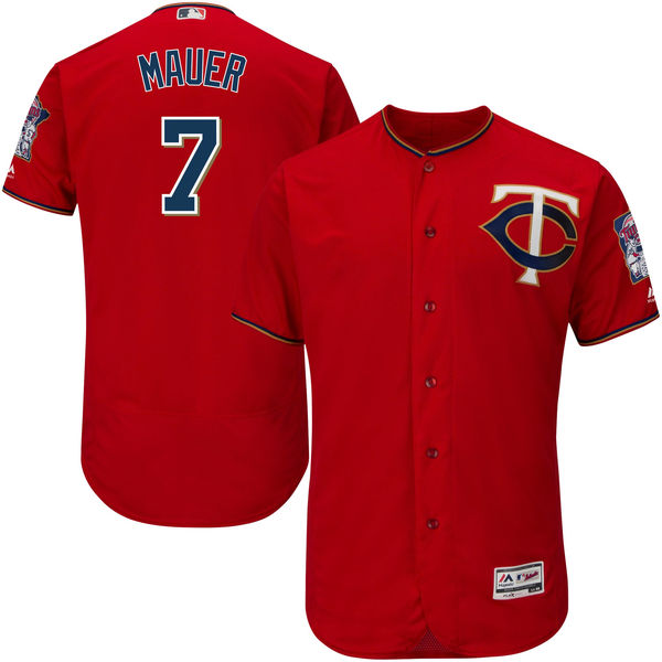 Minnesota Twins #7 Joe Mauer Scarlet Flexbase Authentic Collection Jersey